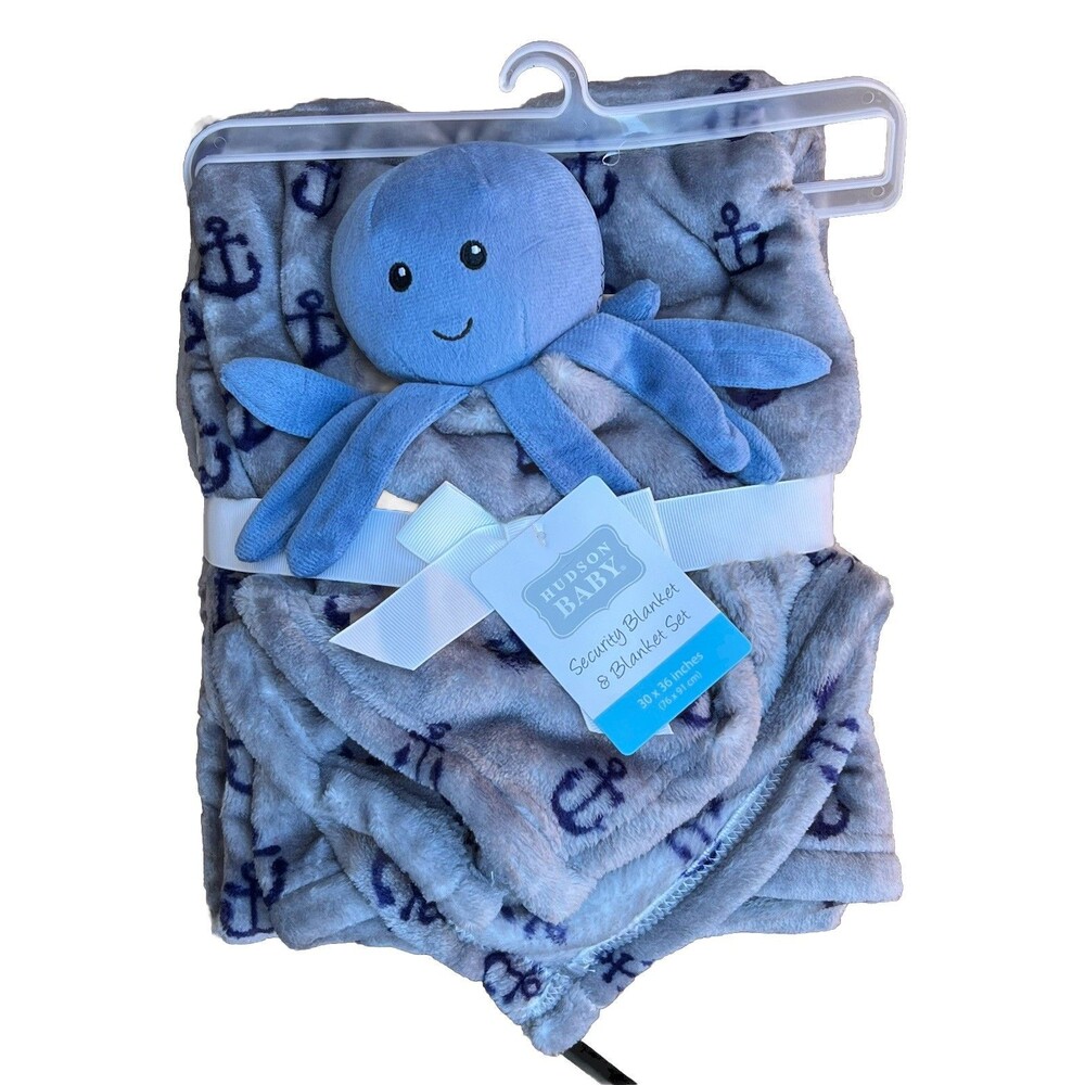HB Hudson Baby Blue Octopus Anchors Gray Baby Blanket And Lovey Set New